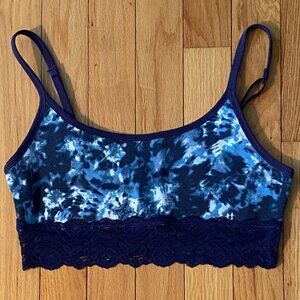 PACT Organic Cotton Soft Bralette  Navy and White TIE-DYE  Size Medium